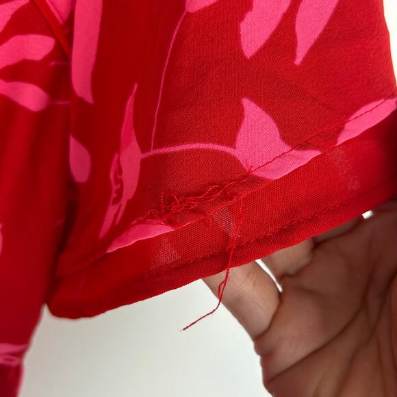 NEW Umgee Collared Tiered Midi Dress Size Small Red Pink Short Sleeve Split Neck - Picture 8 of 9